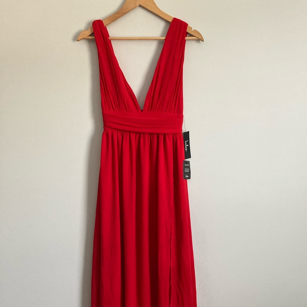 Lulus long red dress low cut Size XS NWT